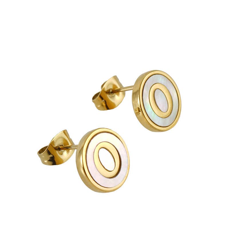 Shell Initial 18K Gold Plated Stainless Steel Ear Studs