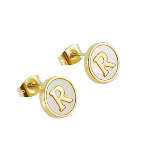 Shell Initial 18K Gold Plated Stainless Steel Ear Studs