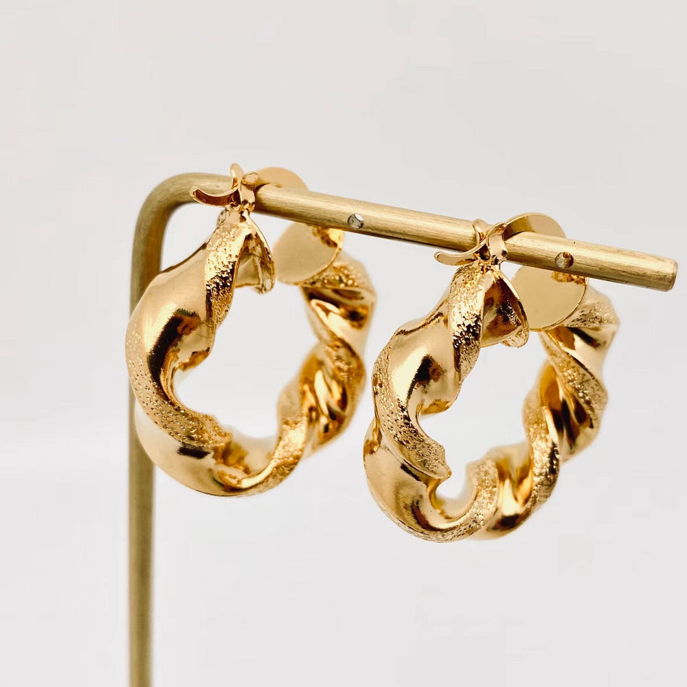 Gold Plated Hollow Twisted Shape Hoop Earrings