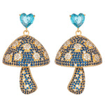 Eye Candy Los Angeles - Blue Mushroom CZ Heart Earrings