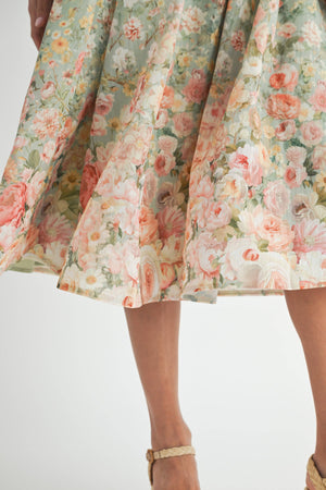 Sage Floral Print Midi Dress