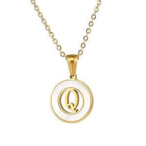 Circular Hollow Shell Initial Pendant Necklace