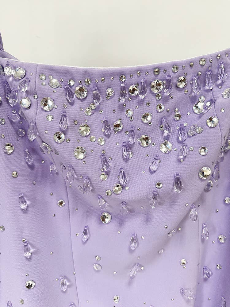 Square Neck Lilac Gown with Hand-Beaded Diamonds