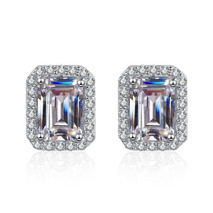 Square Moissanite Stud Earrings in 925 Sterling Silver: 4.0 ct / B