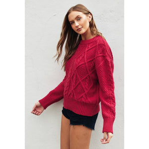 Rose Chunky Cable Knit Sweater