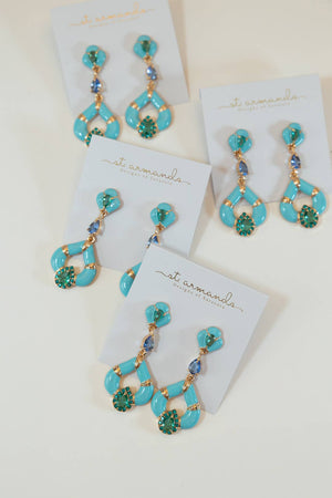 St Armands Designs of Sarasota - Aegean Dream Crystal Turquoise Teardrop Statement Earrings