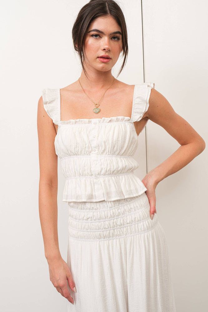 Frill White Sleeve Ruched Top