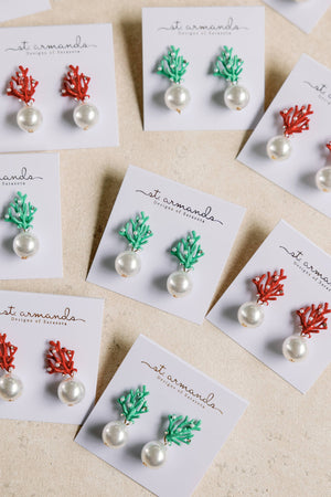 St Armands Designs of Sarasota - Pearl and Turquoise Coral Mini Statement Earrings