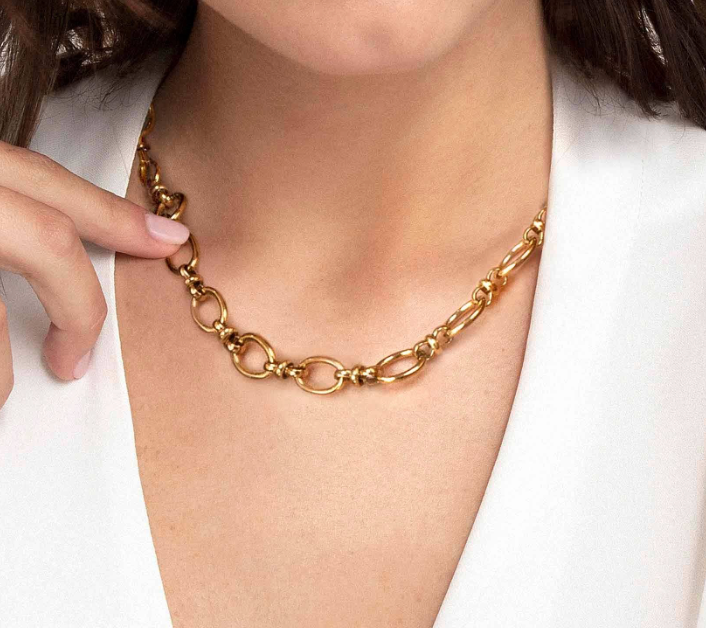 HoopLa - Rio Knuckle Link Steel Necklace 14K Gold Waterproof: Yellow Gold