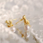 Gold Cat Pearl Stud Earrings