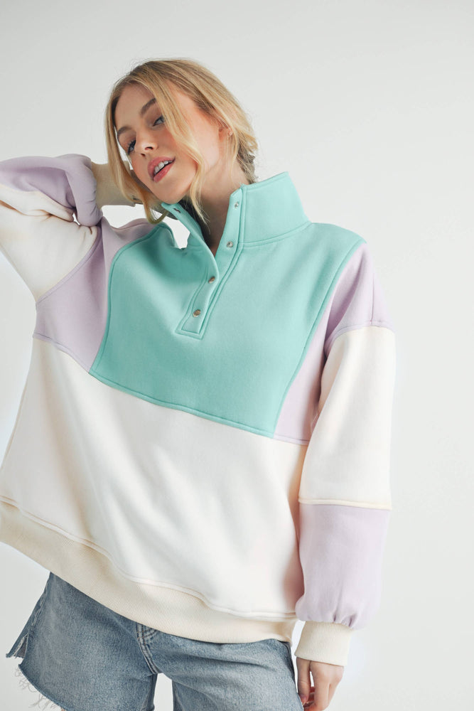 Glo Colorblock Pullover: Lilac Seafoam