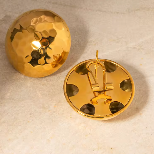 HoopLa Style - Pop It Button Stud Earrings, Earring Steel Leaver Back: Yellow Gold