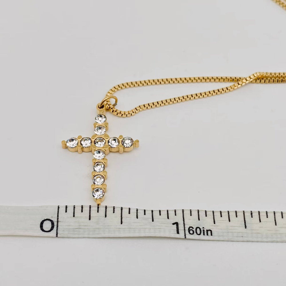Inlaid Zircon Cross Pendant Necklace