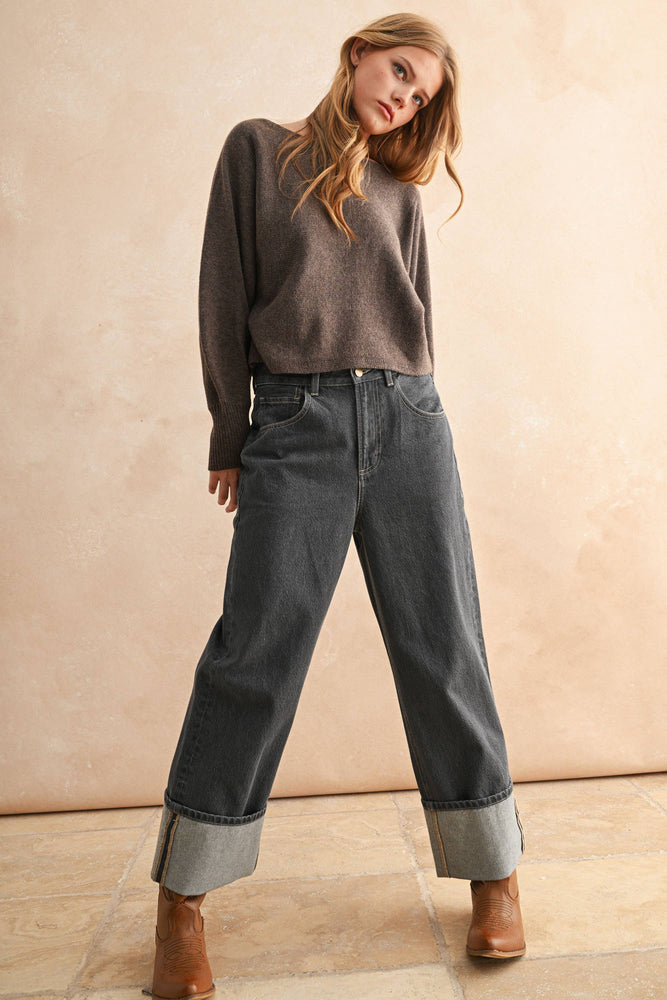 Cuffed Grey Wash Jean