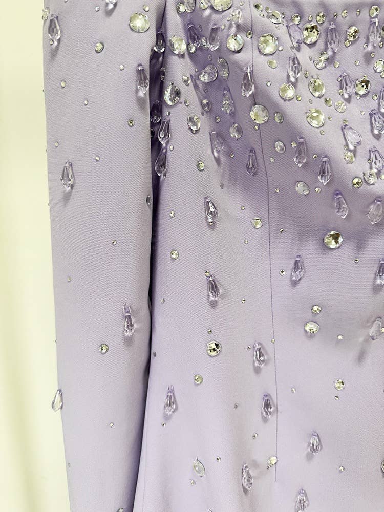 Square Neck Lilac Gown with Hand-Beaded Diamonds