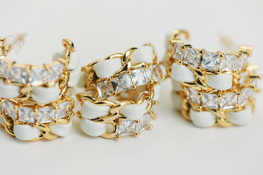 St Armands Designs of Sarasota - Vintage Chain Wrapped Leather Statement Hoop Earrings