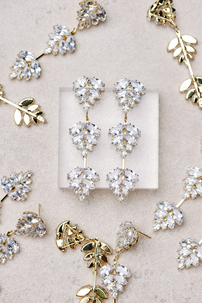 St Armands Designs of Sarasota - Gold Palm Diamond Drop Earrings