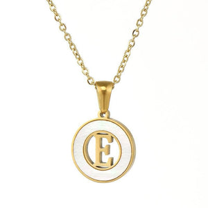 Circular Hollow Shell Initial Pendant Necklace: Y