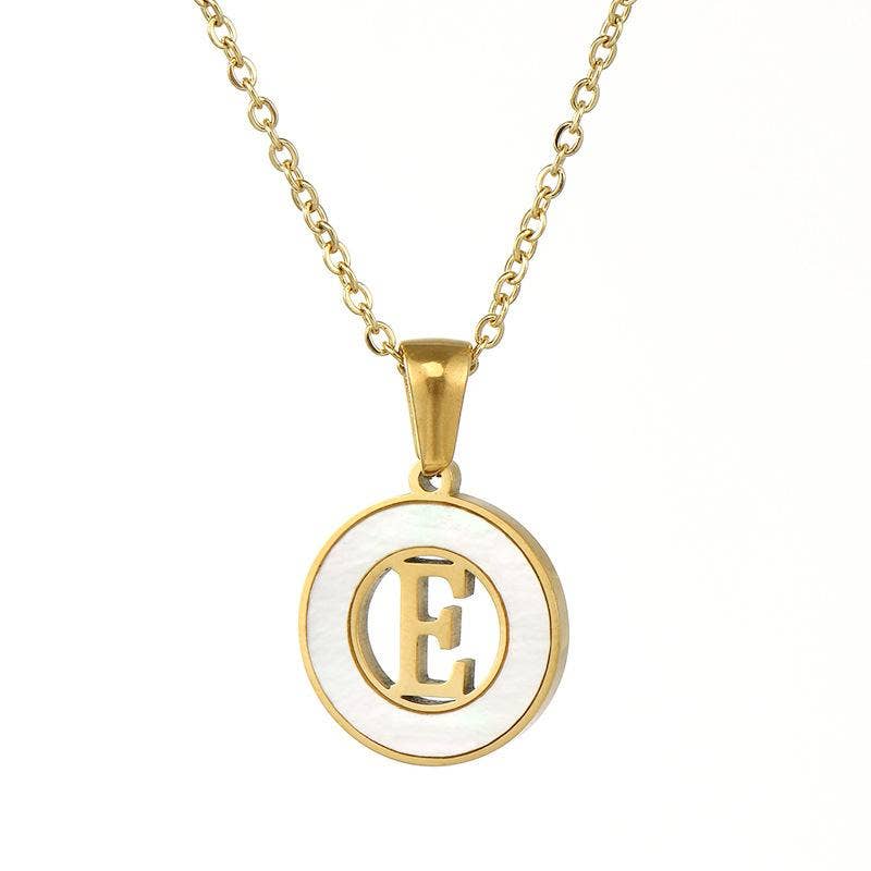 Circular Hollow Shell Initial Pendant Necklace