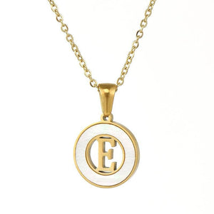Circular Hollow Shell Initial Pendant Necklace
