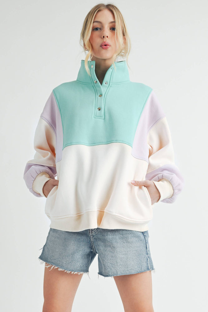 Glo Colorblock Pullover: Lilac Seafoam