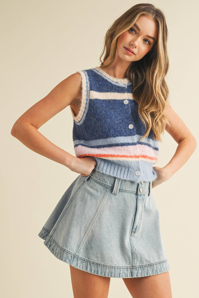 Striped Button Up Vest