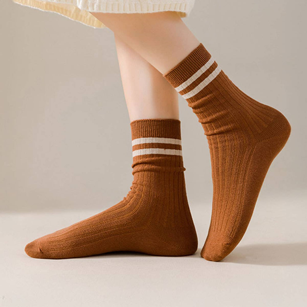 Classic Two Stripes Print Crew Socks