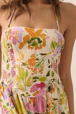 Textured Floral Smocked Halter Midi Dress