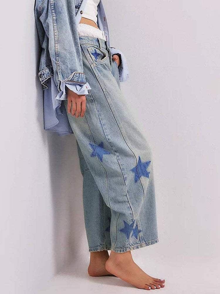 Star Print Barrel Jeans