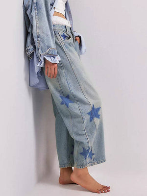 Star Print Barrel Jeans