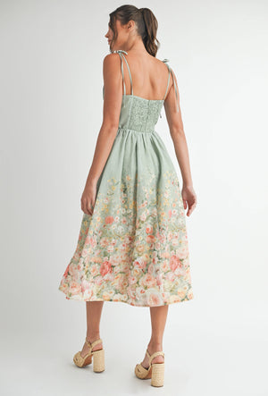 Sage Floral Print Midi Dress