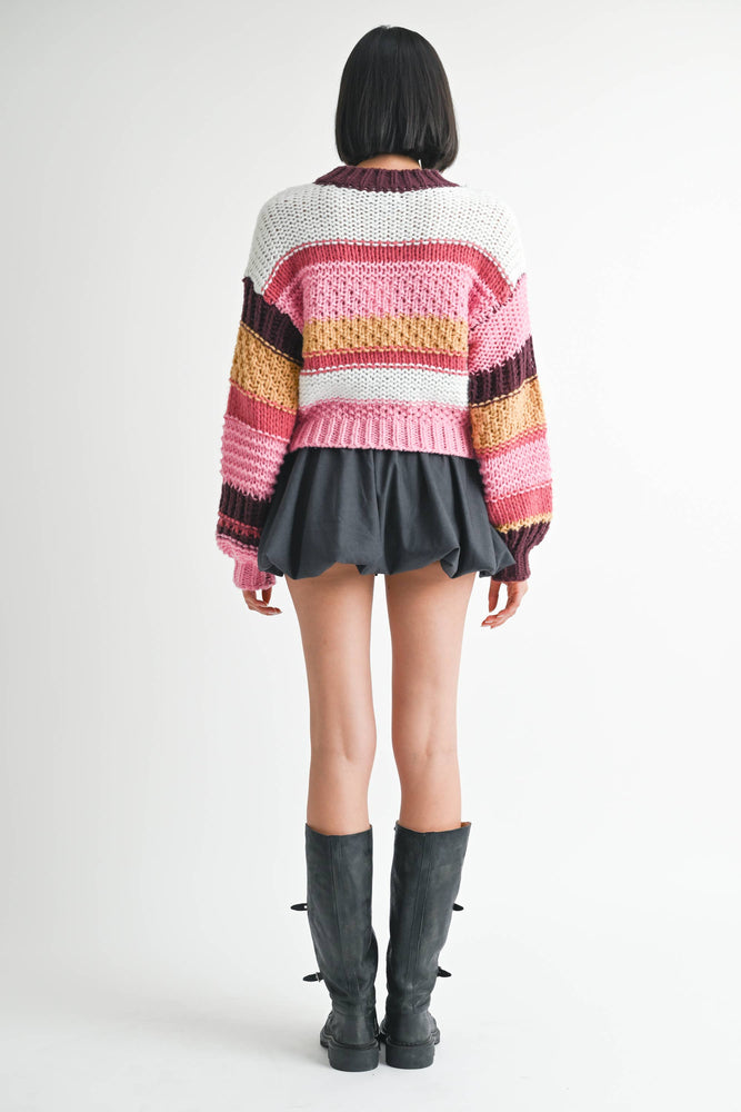 Pink Striped Crop Sweater