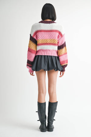 Pink Striped Crop Sweater