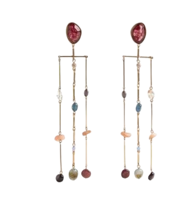 HoopLa - Serenity  Fringe Earring- Genuine Gemstone and 14K gold 