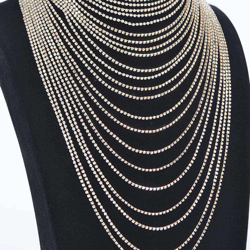 Silver Rhinestone Layered Necklace
