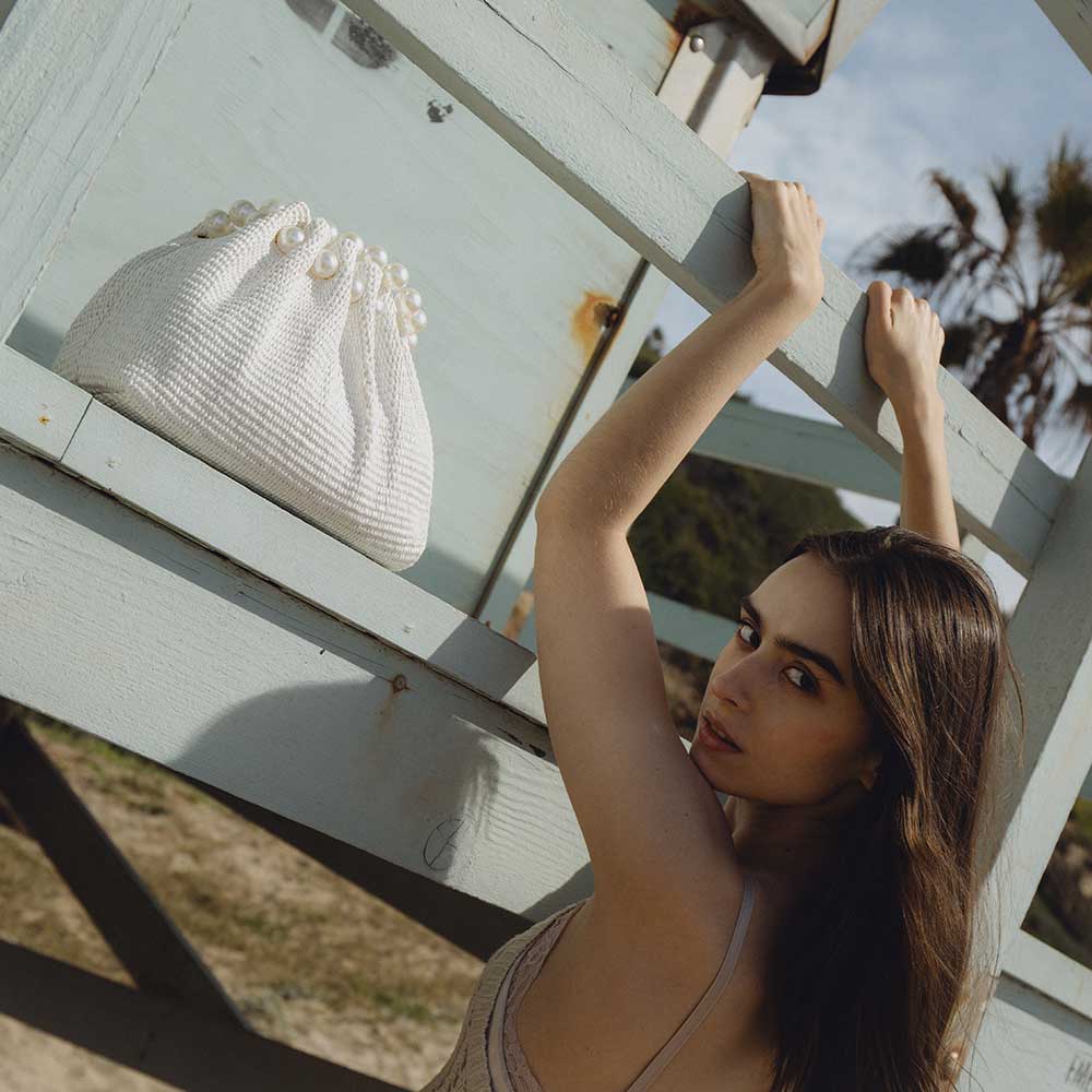 Melie Bianco - Josie White Small Straw Top Handle Bag