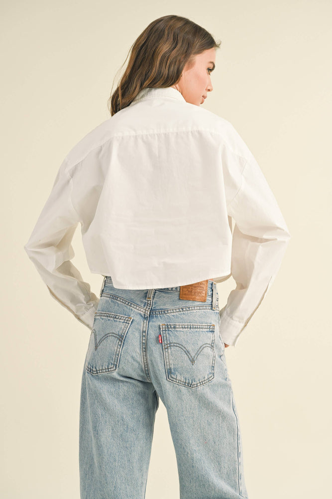 White Cropped Button Down