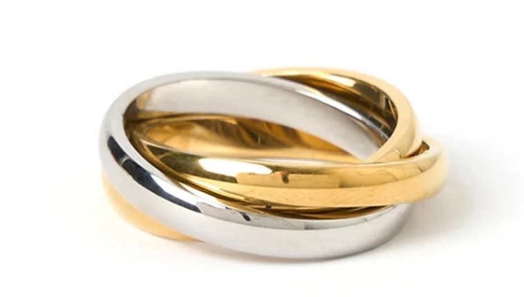 HoopLa Style - Triple Band Ring- 3 band Steel Ring 14K: 8