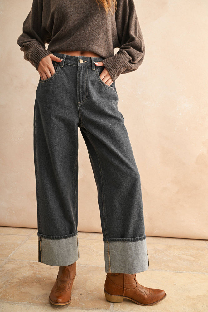 Cuffed Grey Wash Jean