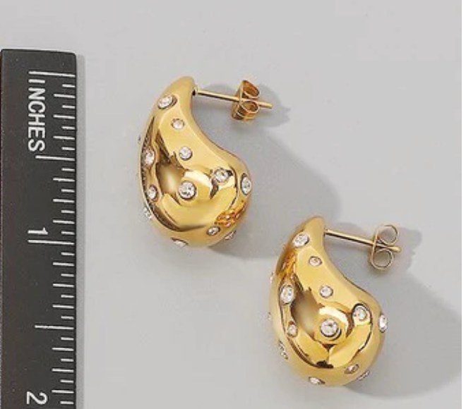 HoopLa - Icon Tear Drop-Stainless Steel and CZ: Yellow Gold