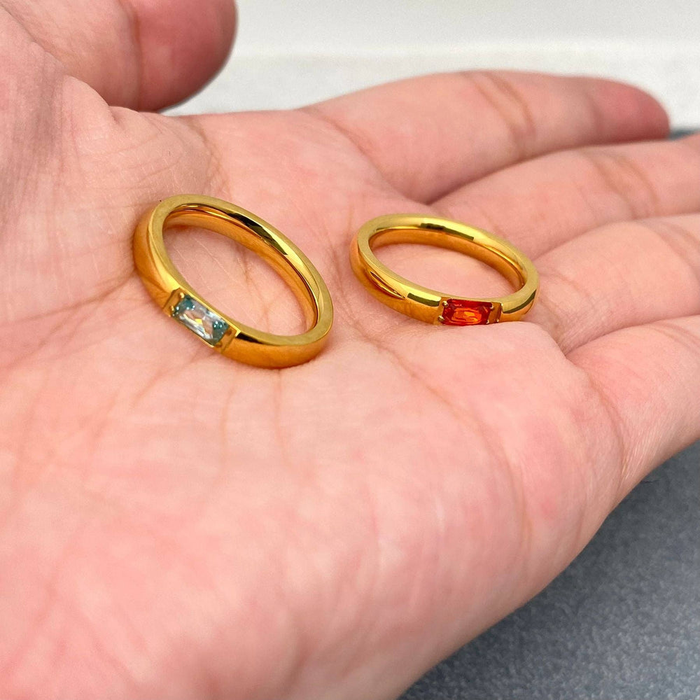 3.5mm Inlaid Red Zircon 18K Gold Plated Ring