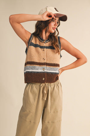 Striped Button Up Vest