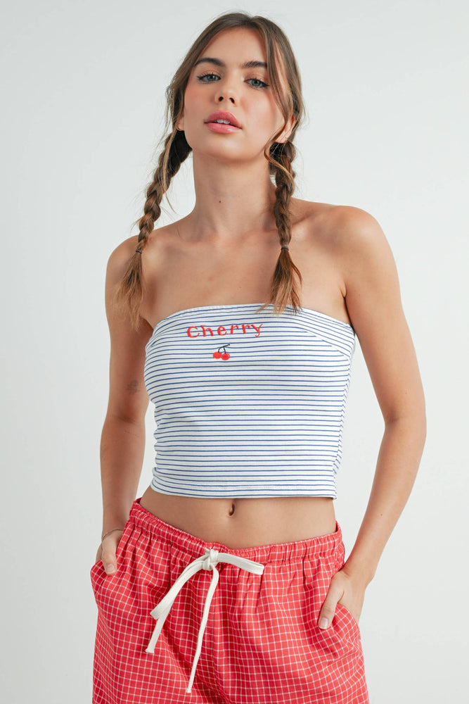 Cherry Striped Tube Top