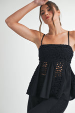 Black Crochet Baby Doll Top