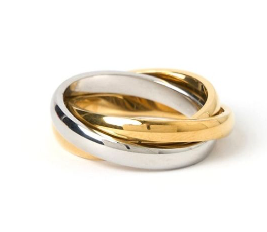 HoopLa Style - Triple Band Ring- 3 band Steel Ring 14K: 8