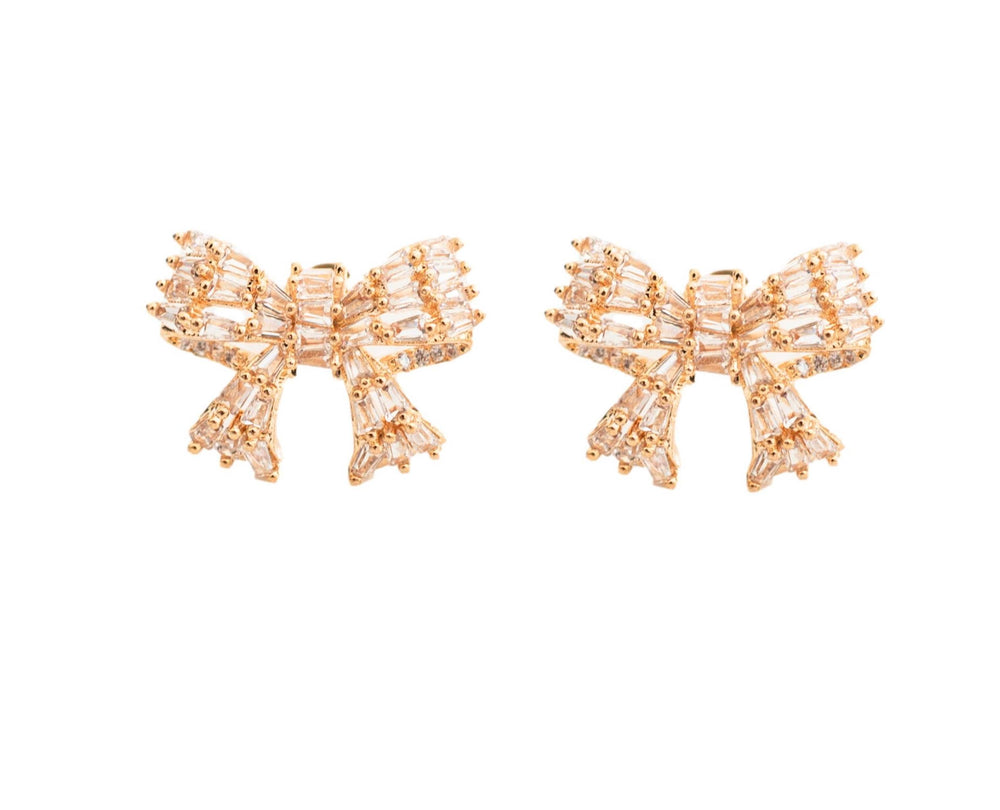 St Armands Designs of Sarasota - Gold Mini Sparkler Statement Stud Bow Earrings