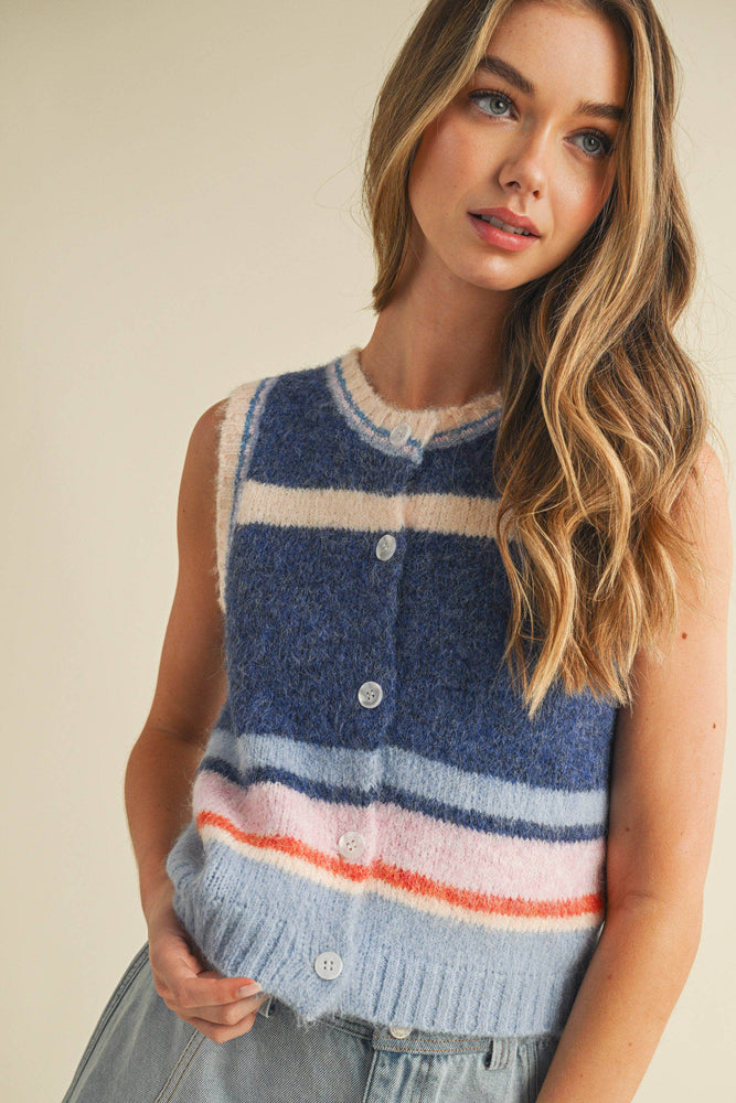 Striped Button Up Vest