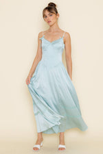 Mint Satin Lace Trim Midi Dress