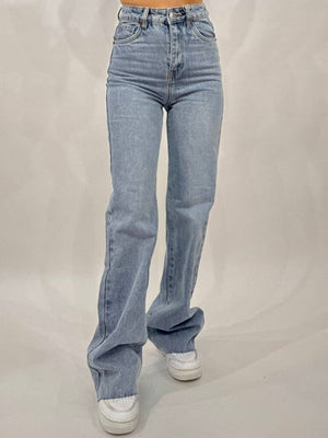 80s High Waist Wide-Leg Jeans With Raw Hem In Light Blue Wash