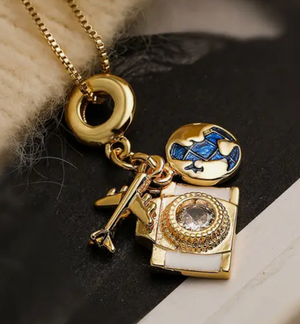 HoopLa Style - Charm Necklace - Travel Talisman Stainless Steel Necklace: Suitcase